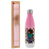 Easter Set, Metallic pink/white (Stainless steel) thermos, double-walled, 500ml & aromatic flat Easter candle (30cm) (PINK)