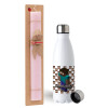 Easter Set, metallic stainless steel water bottle (750ml) & scented flat Easter candle (30cm) (PINK)