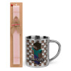 Easter Set, metallic thermal cup (300ml) & aromatic flat Easter candle (30cm) (PINK)