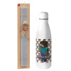 Easter Set, metallic stainless thermos bottle (500ml) & scented flat Easter candle (30cm) (GRAY)