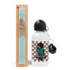 Easter Set, metallic aluminum water bottle (500ml) & scented flat candle (30cm) (TURQUOISE)