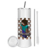 Tumbler stainless steel 600ml, with metal straw & cleaning brush