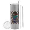 Tumbler stainless steel Silver 600ml, with metal straw & cleaning brush