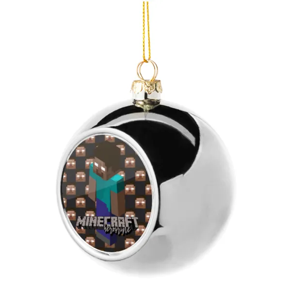 Minecraft herobrine — Στολίδι Χριστουγεννιάτικη μπάλα δένδρου Ασημένια 8cm