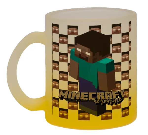 Minecraft herobrine — Two-tone glass mug with matte yellow base, 330ml
