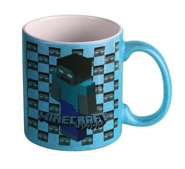 Minecraft herobrine — Light blue glitter mug that sparkles, ceramic, 330ml