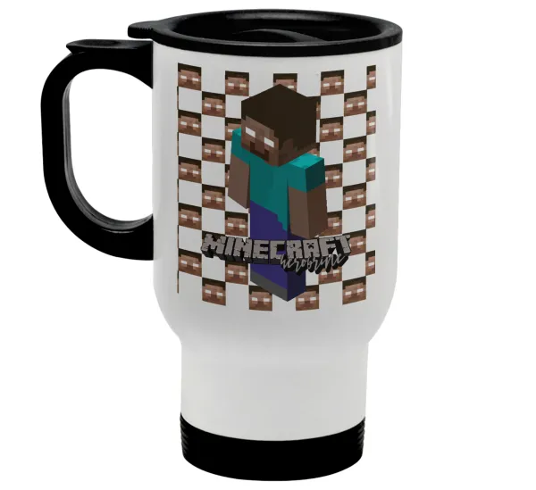 Minecraft herobrine — Stainless steel travel mug with lid, double wall white 450ml