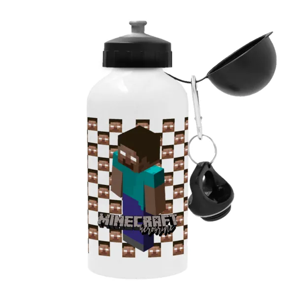 Minecraft herobrine — Metal water bottle, White, aluminum 500ml