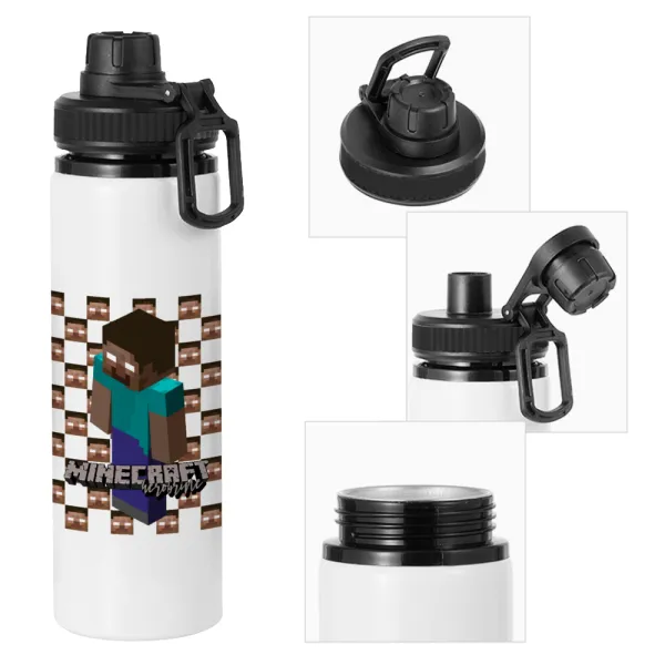 Minecraft herobrine — Μεταλλικό παγούρι νερού με καπάκι ασφαλείας, αλουμινίου 850ml