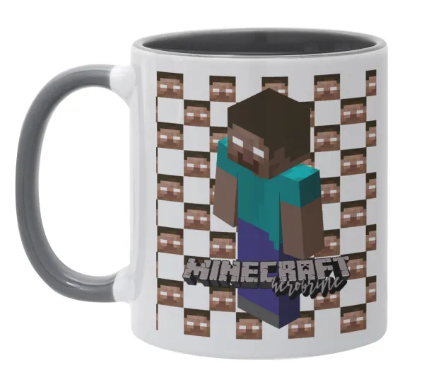Minecraft herobrine — Κούπα χρωματιστή γκρι, κεραμική, 330ml