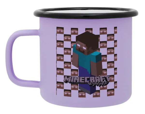 Minecraft herobrine — Metal enamel mug, matte light pastel purple, 360ml