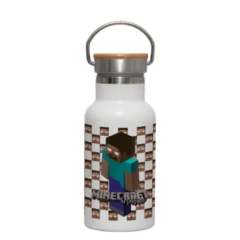 Minecraft herobrine, Metallic thermos (Stainless steel) White with wooden lid (bamboo), double-walled, 350ml