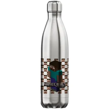 Minecraft herobrine, Μεταλλικό παγούρι θερμός Inox (Stainless steel), διπλού τοιχώματος, 750ml