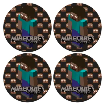 Minecraft herobrine, SET of 4 round wooden coasters (9cm)