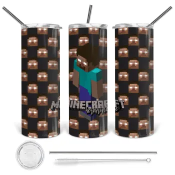 Minecraft herobrine, Tumbler stainless steel 600ml, with metal straw & cleaning brush
