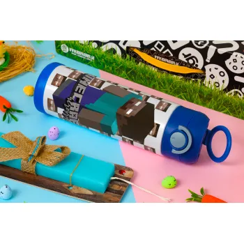 Minecraft herobrine, Easter candle, Childrens hot water bottle, stainless steel, with safety straw, BLUE (500ml)