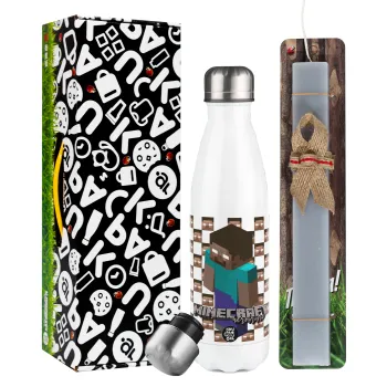 Minecraft herobrine, Easter candle, metallic white thermos bottle (500ml) & aromatic flat candle (30cm) (GRAY)