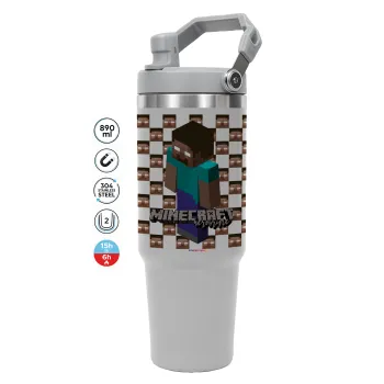 Minecraft herobrine, ΓΚΡΙ χρώματος Θερμός Ανοξείδωτο 890ml (30oz) με χερούλι