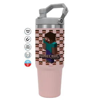 Minecraft herobrine, ΡΟΖ χρώματος Θερμός Ανοξείδωτο 890ml (30oz) με χερούλι