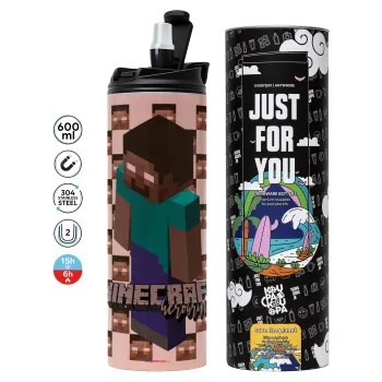 Minecraft herobrine, Tumbler stainless steel PINK 600ml
