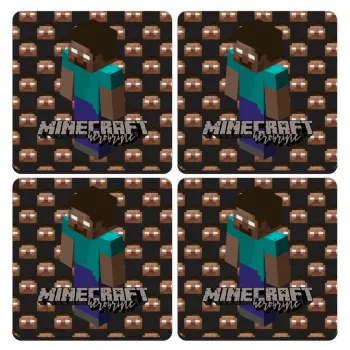 Minecraft herobrine, ΣΕΤ 4 Σουβέρ ξύλινα τετράγωνα (9cm)