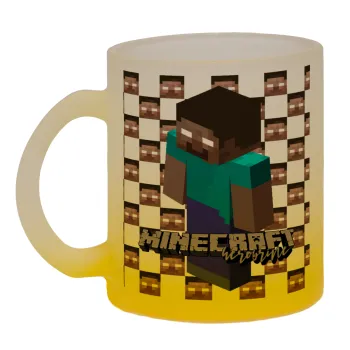 Minecraft herobrine, Κούπα γυάλινη δίχρωμη με βάση το κίτρινο ματ, 330ml