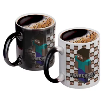 Minecraft herobrine, Color changing magic Mug, ceramic, 330ml when adding hot liquid inside, the black colour desappears (1 pcs)