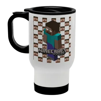 Minecraft herobrine, Κούπα ταξιδιού ανοξείδωτη με καπάκι, διπλού τοιχώματος (θερμό) λευκή 450ml