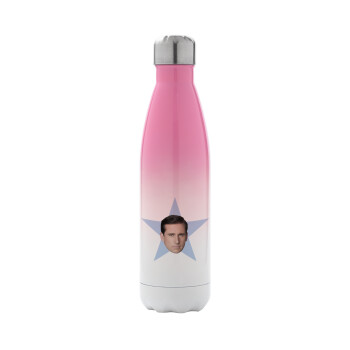michael the office star, Metal mug thermos Pink/White (Stainless steel), double wall, 500ml