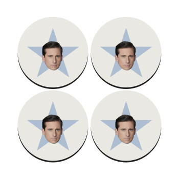 michael the office star, SET of 4 round wooden coasters (9cm)
