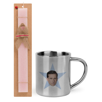 michael the office star, Easter Set, metallic thermal cup (300ml) & aromatic flat Easter candle (30cm) (PINK)