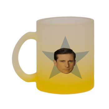 michael the office star, Κούπα γυάλινη δίχρωμη με βάση το κίτρινο ματ, 330ml