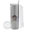 Tumbler stainless steel Silver 600ml, with metal straw & cleaning brush