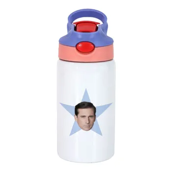 michael the office star, Children's hot water bottle, stainless steel, with safety straw, pink/purple (350ml)