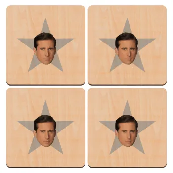 michael the office star, ΣΕΤ x4 Σουβέρ ξύλινα τετράγωνα plywood (9cm)