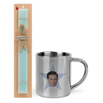 michael the office star, Easter Set, metallic thermal cup (300ml) & aromatic flat Easter candle (30cm) (TURQUOISE)