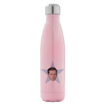 michael the office star, Μεταλλικό παγούρι θερμός Ροζ Ιριδίζον (Stainless steel), διπλού τοιχώματος, 500ml