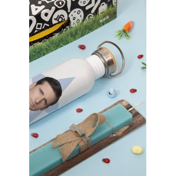 michael the office star, Πασχαλινή Λαμπάδα με παγούρι μεταλλικό (620ml, stainless steel) & κερί αρωματικό πλακέ (30cm) (ΤΙΡΚΟΥΑΖ)