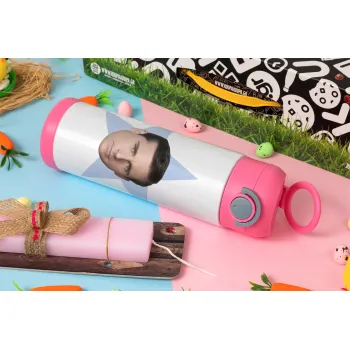 michael the office star, Easter candle, Childrens hot water bottle, stainless steel, with safety straw, PINK (500ml)