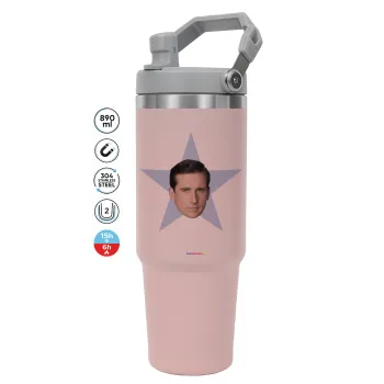 michael the office star, Pink color, 890ml (30oz) stainless Steel Tumbler with Handle