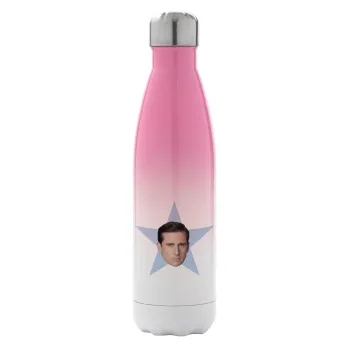 michael the office star, Metal mug thermos Pink/White (Stainless steel), double wall, 500ml