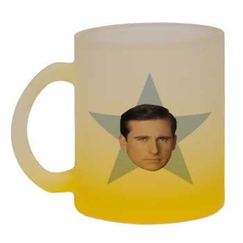 michael the office star, Κούπα γυάλινη δίχρωμη με βάση το κίτρινο ματ, 330ml