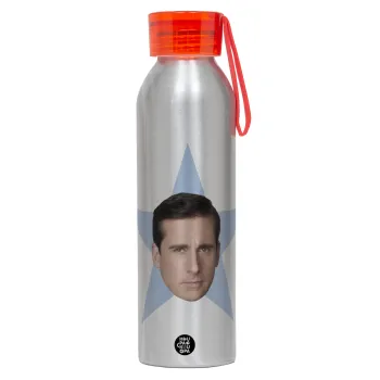 michael the office star, Αλουμινένιο Αθλητικό Μπουκάλι 650ml – Ασημί με Κόκκινο Καπάκι και Λουράκι Σιλικόνης