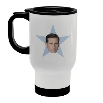 michael the office star, Stainless steel travel mug with lid, double wall white 450ml