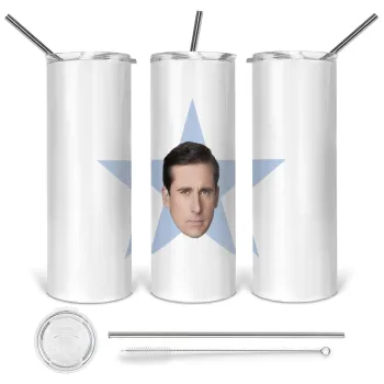michael the office star, Tumbler ποτήρι θερμό από ανοξείδωτο ατσάλι 600ml, με μεταλλικό καλαμάκι & βούρτσα καθαρισμού