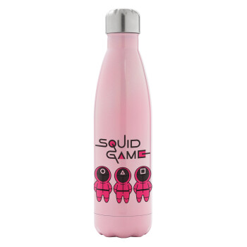 The squid game characters, Metal mug thermos Pink Iridiscent (Stainless steel), double wall, 500ml