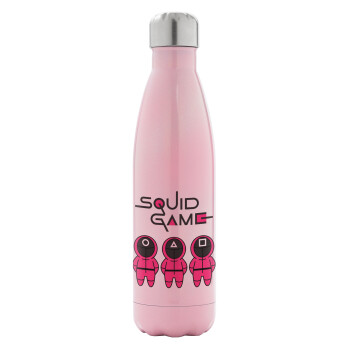 The squid game characters, Metal mug thermos Pink Iridiscent (Stainless steel), double wall, 500ml