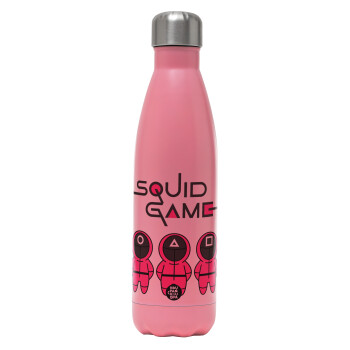 The squid game characters, Metal mug thermos Pink Mat (Stainless steel), double wall, 500ml