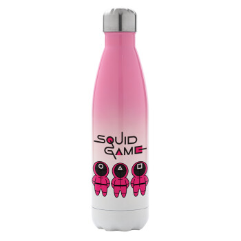 The squid game characters, Metal mug thermos Pink/White (Stainless steel), double wall, 500ml