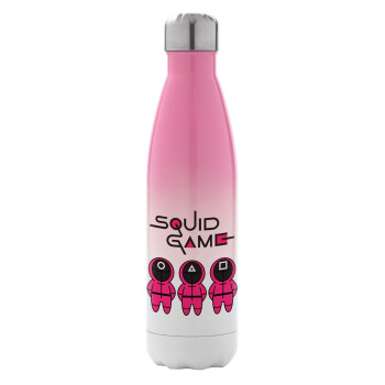 The squid game characters, Metal mug thermos Pink/White (Stainless steel), double wall, 500ml